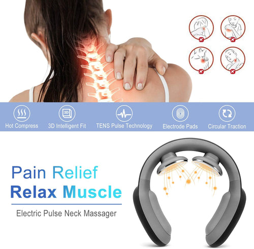 Intelligent Neck Massager with Heat,Neckology Electric Pulse Neck Massage for Pain Relief,3 Modes 15 Levels Deep Tissue Neck Massager with Cordless Gift for Dad Mon Women Men