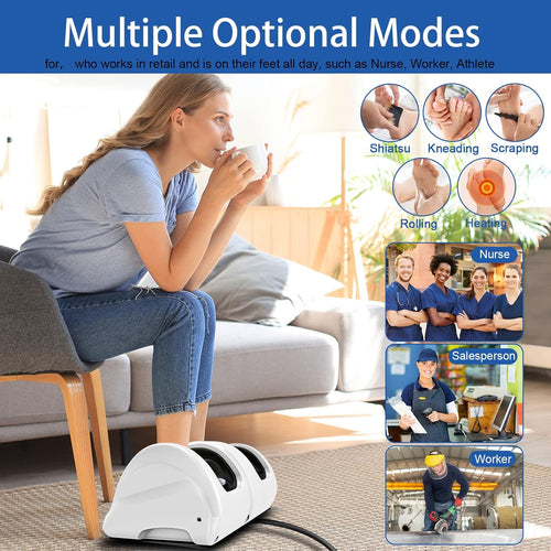 Electric Foot Massager - Deep Tissue Kneading Massage Machine for Increacing Blood Circulation, Lasting Pain Relief, Plantar Fasciitis, Neuropathy - Heated Portable and Remote Control