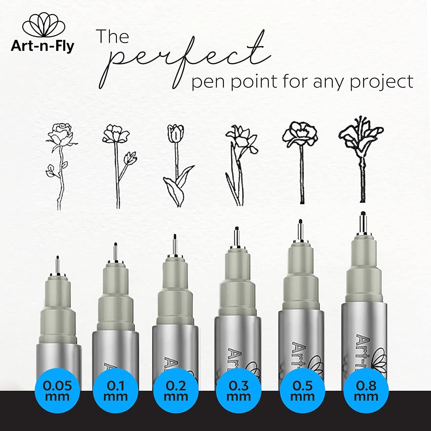 Micro Pen Set - 6 Assorted Sizes - Black Ink Fineliner Pens | Waterproof, No Bleed & Quick-Dry Fine Point Pen with Japanese Archival Pigment Ink for Drawing, Sketching, Manga, Illustration